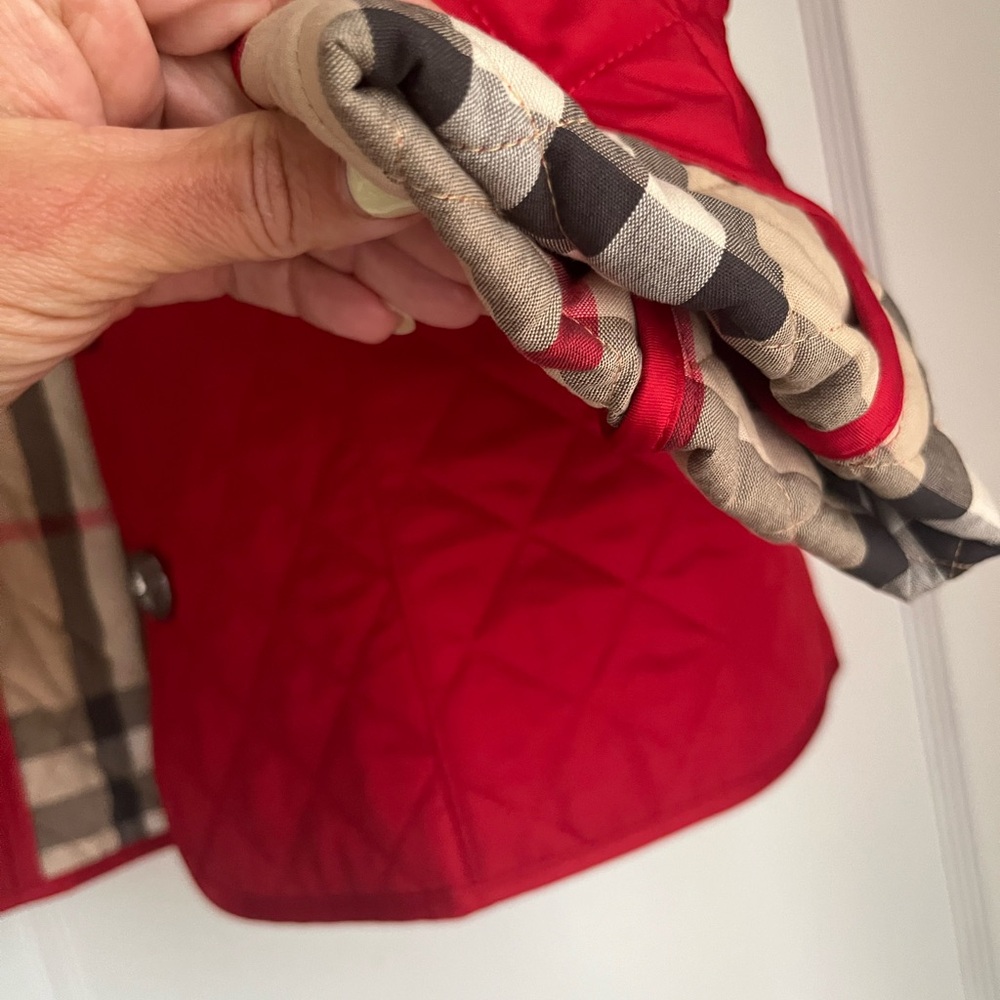 Burberry Red Quilted Jacket with Classic Check Lining. PREOWNED - Picture 3 of 9
